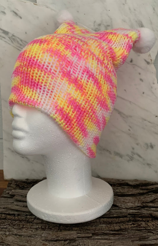 Bear Beanie - Pink, Yellow, White Multi