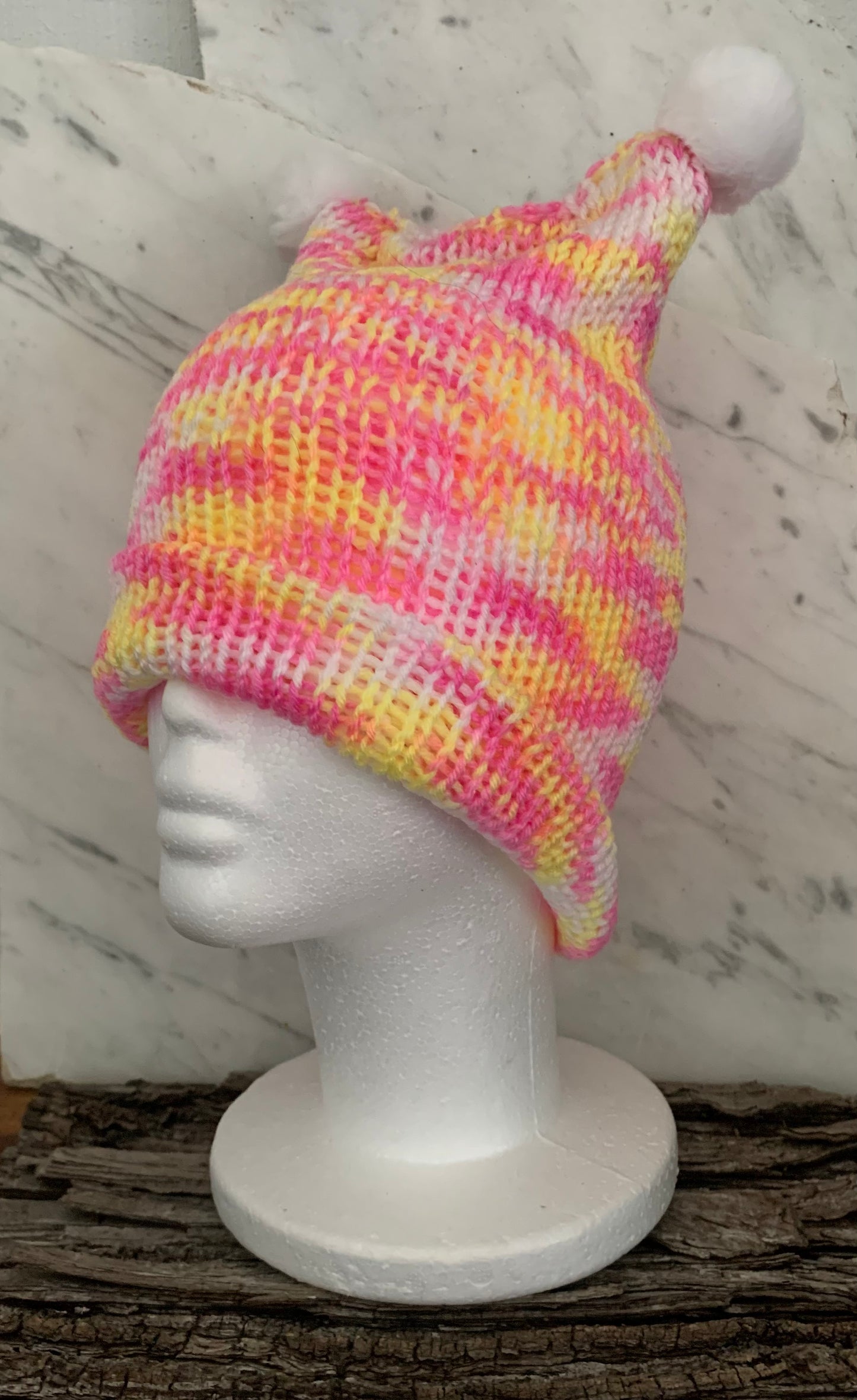 Bear Beanie - Pink, Yellow, White Multi